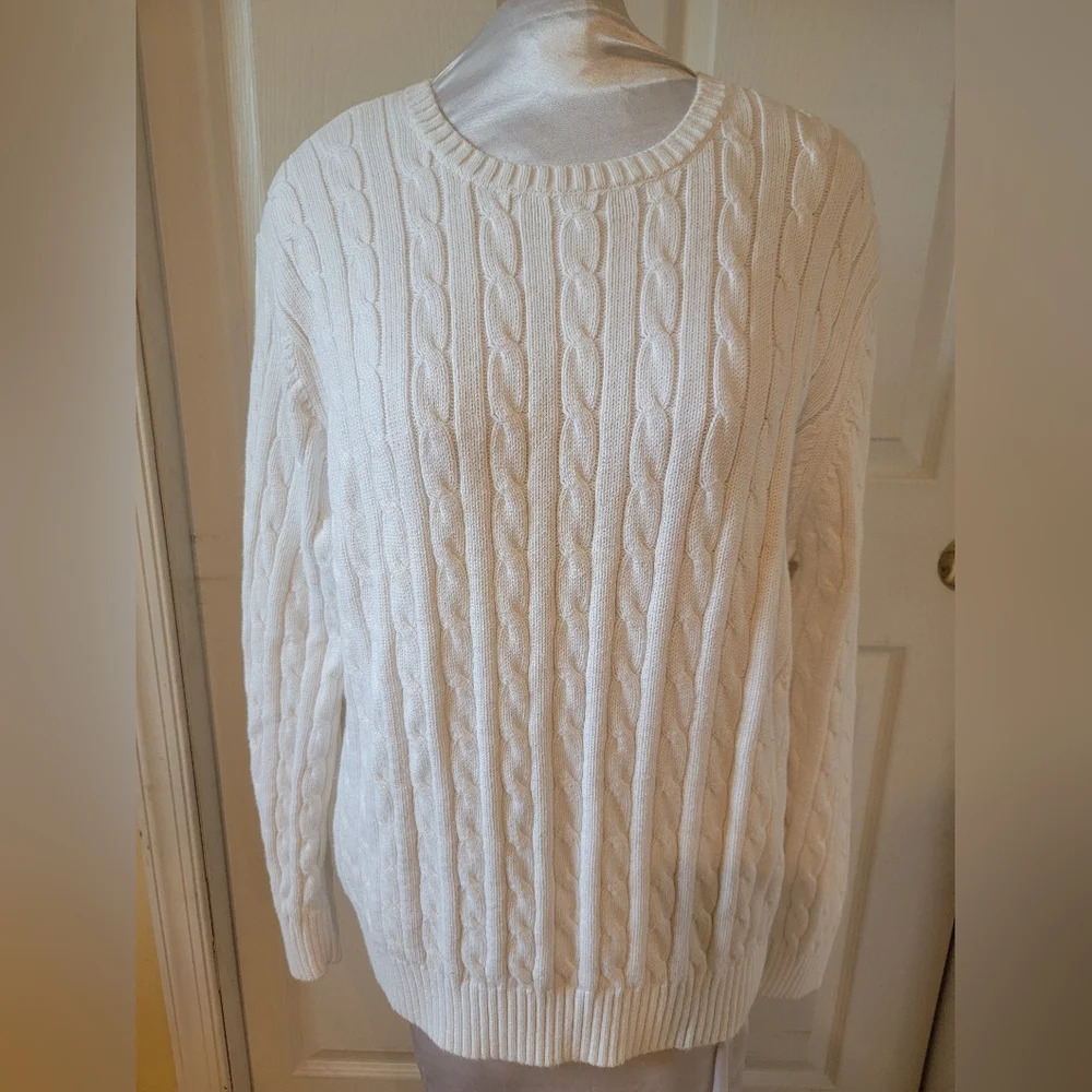 LANDS' END WHITE PULLOVER CARDIGAN SWEATER (sz‎ xl)